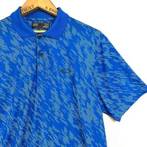 OAKLEY Mens Small Blue Short Sleeve Golf Polo Shirt All Over Print‎ Performance